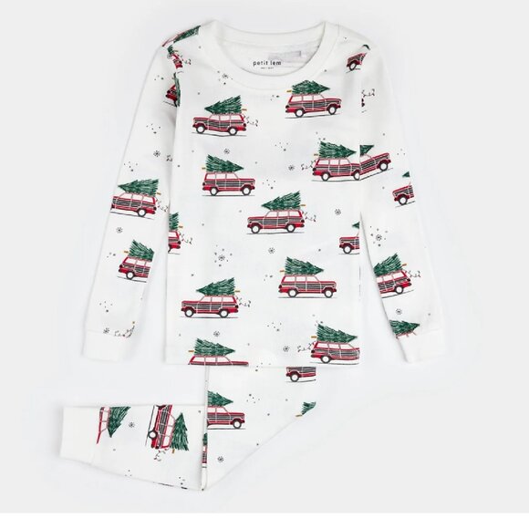 Petit Lem Festive Cars on Off-White 2-Piece PJ Set 24M - Picture 1 of 6